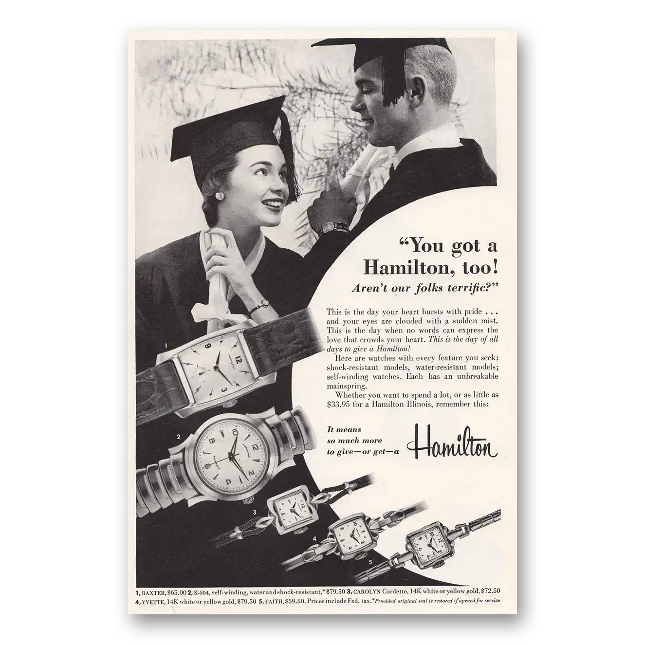 1955 Hamilton Watch Graduation You Got a Hamilton Too Vintage Magazine Print Ad