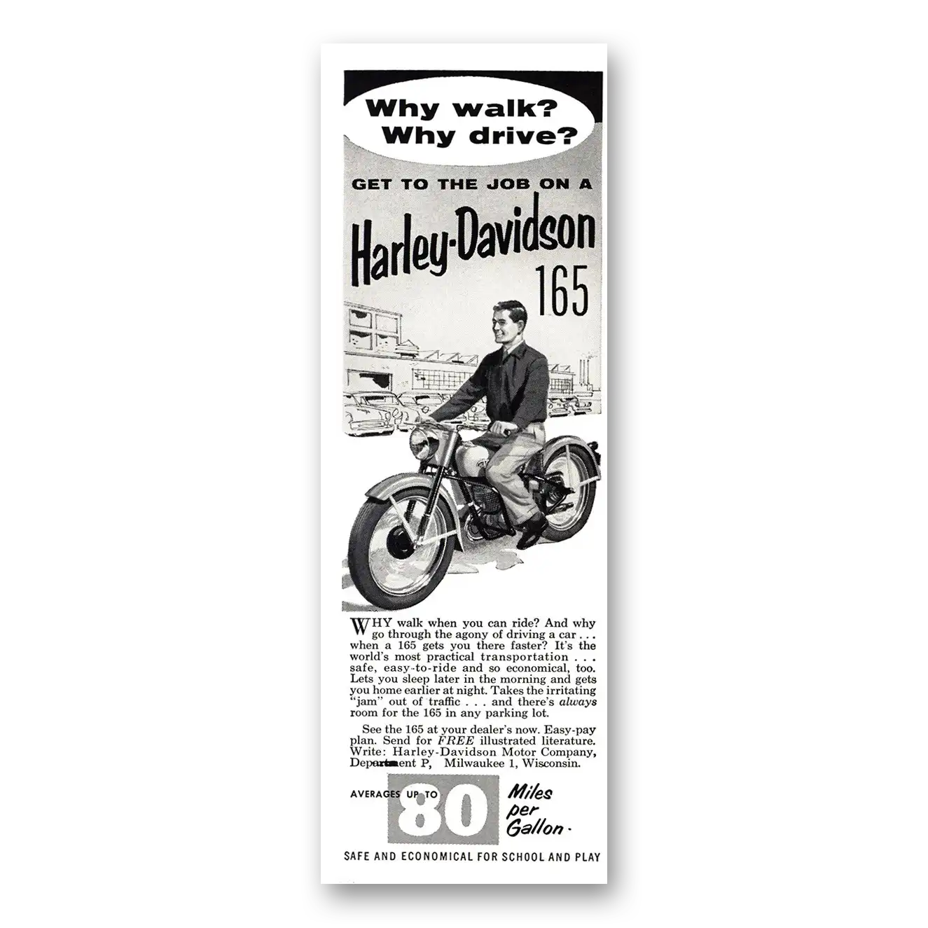 1955 Harley Davidson 165 Why Walk Why Drive Vintage Magazine Print Ad