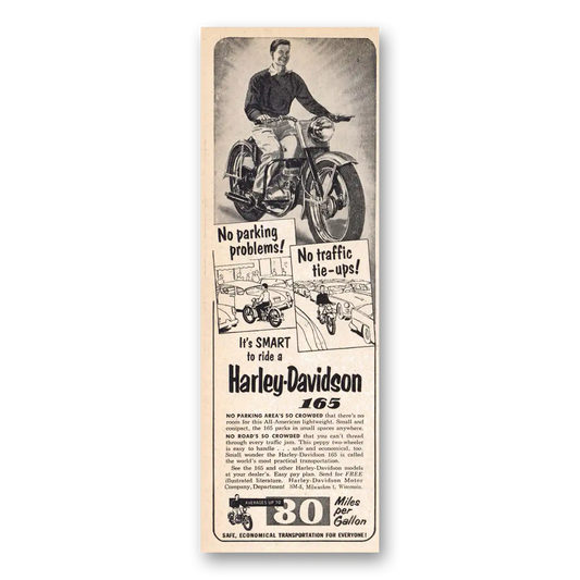 1955 Harley Davidson 165 No Parking Problems No Traffic Tie Ups Vintage Magazine Print Ad