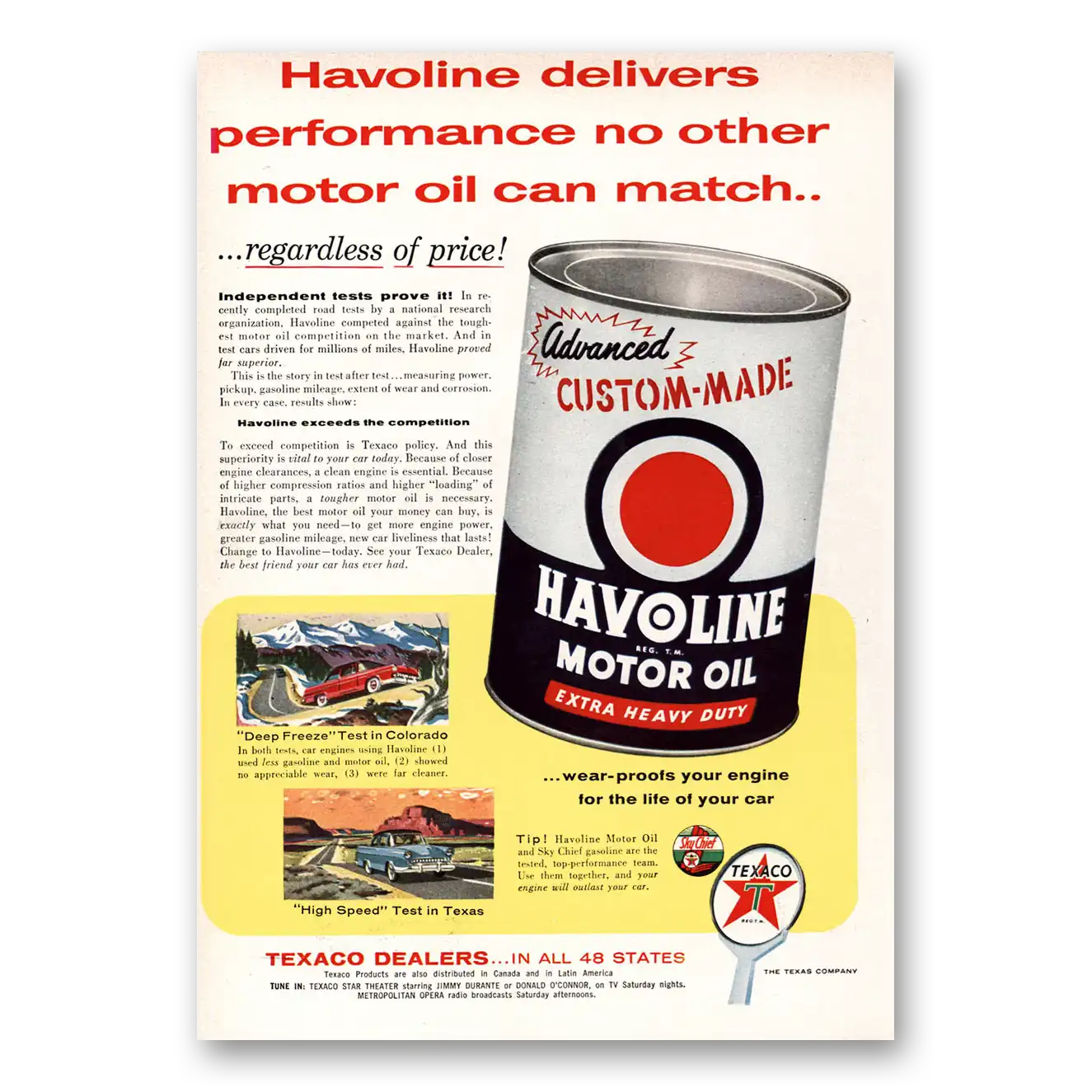 1955 Havoline Motor Oil Delivers Performance Vintage Magazine Print Ad