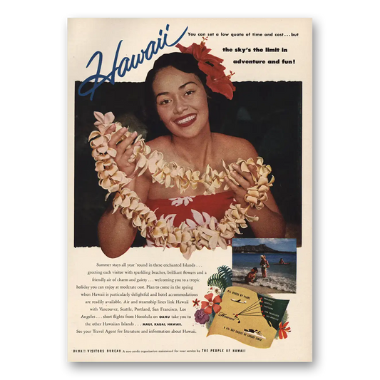 1955 Hawaii Skys the Limit In Adventure and Fun Vintage Magazine Print Ad