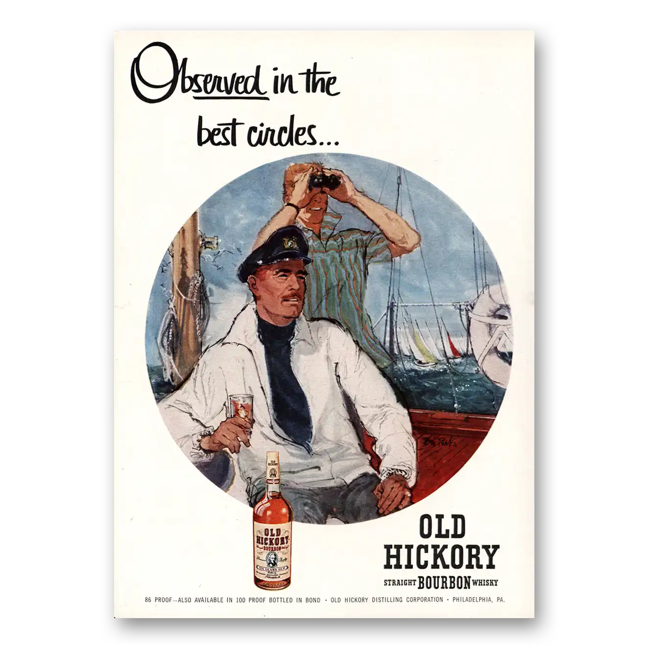 1955 Old Hickory Bourbon Whisky Best Circle Sailboats Vintage Magazine Print Ad