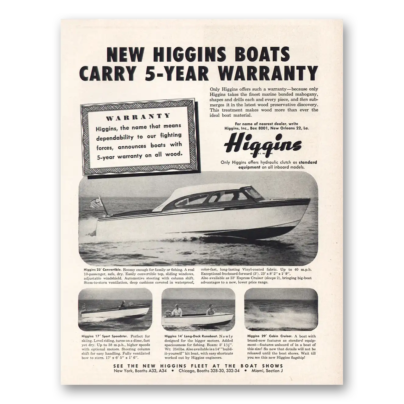 1955 Higgins Boats Dependability to Fighting Forces Vintage Magazine Print Ad