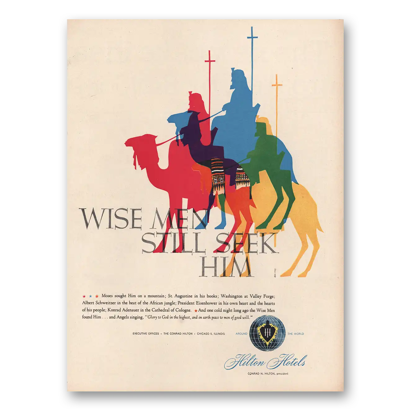 1955 Hilton Hotels Wise Men Still Seek Him Vintage Magazine Print Ad