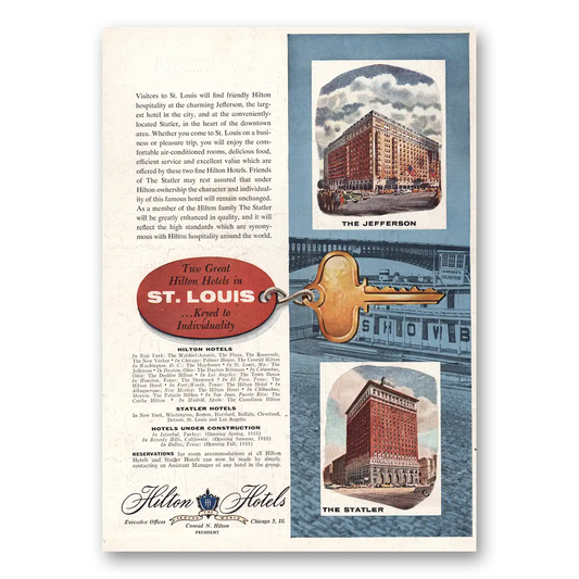 1955 Hilton Hotels St Louis Vintage Magazine Print Ad