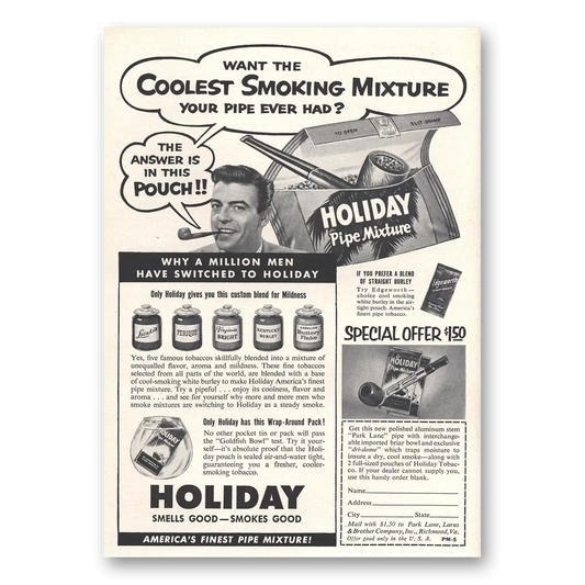 1955 Holiday Pipe Mixture Coolest Smoking Mixture Vintage Magazine Print Ad