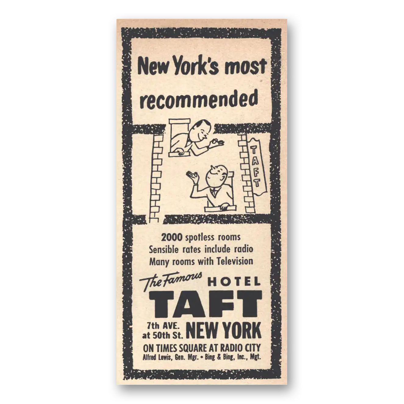 1955 Hotel Taft New Yorks Most Recommended Vintage Magazine Print Ad