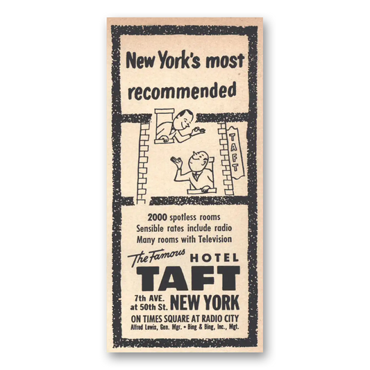 1955 Hotel Taft New Yorks Most Recommended Vintage Magazine Print Ad