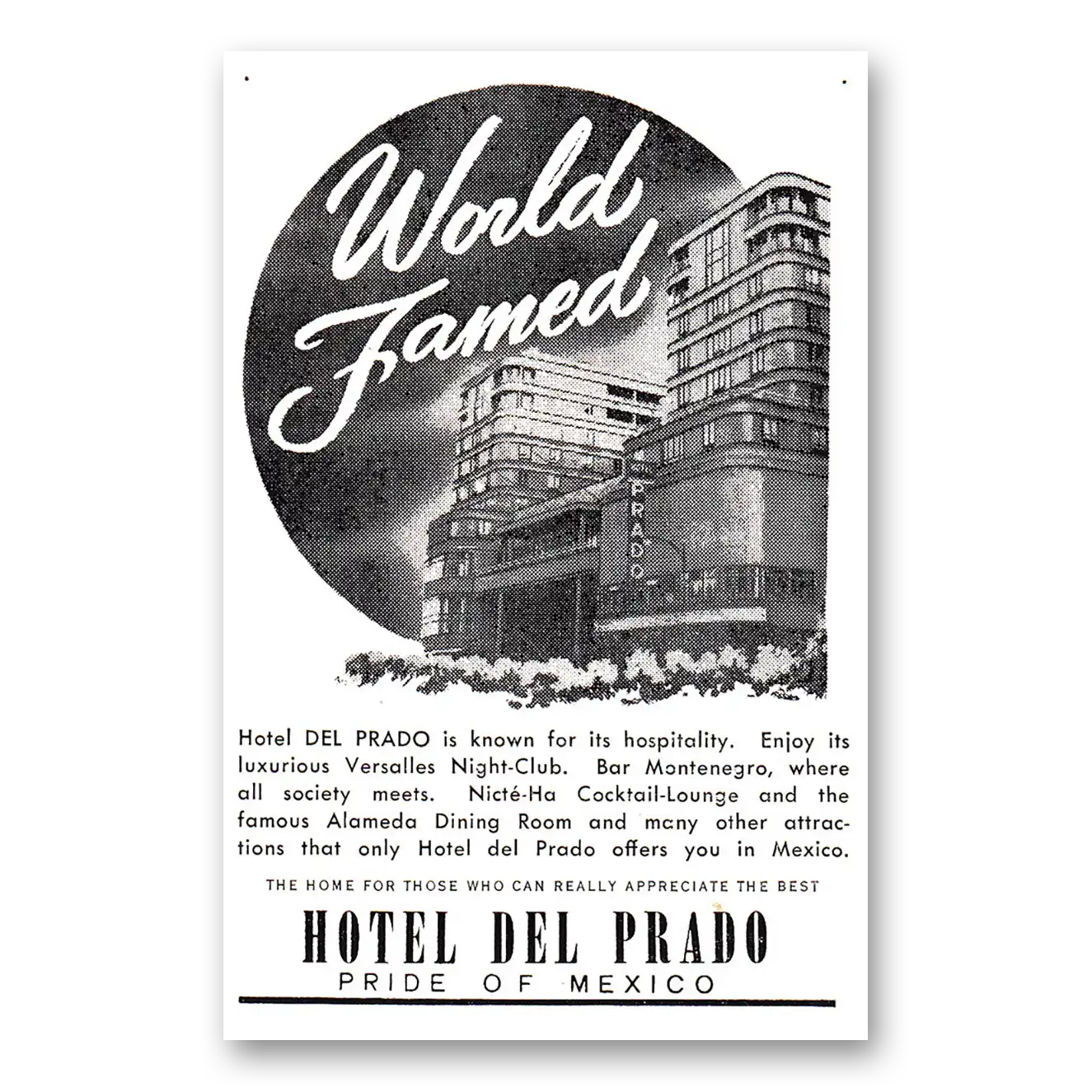 1955 Hotel Del Prado Mexico World Famed Vintage Magazine Print Ad