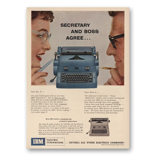 1955 IBM Electric Typewriter Secretary and Boss Vintage Magazine Print Ad