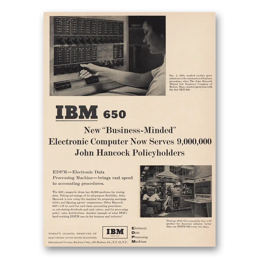 1955 IBM Business Minded Computer John Hancock Vintage Magazine Print Ad