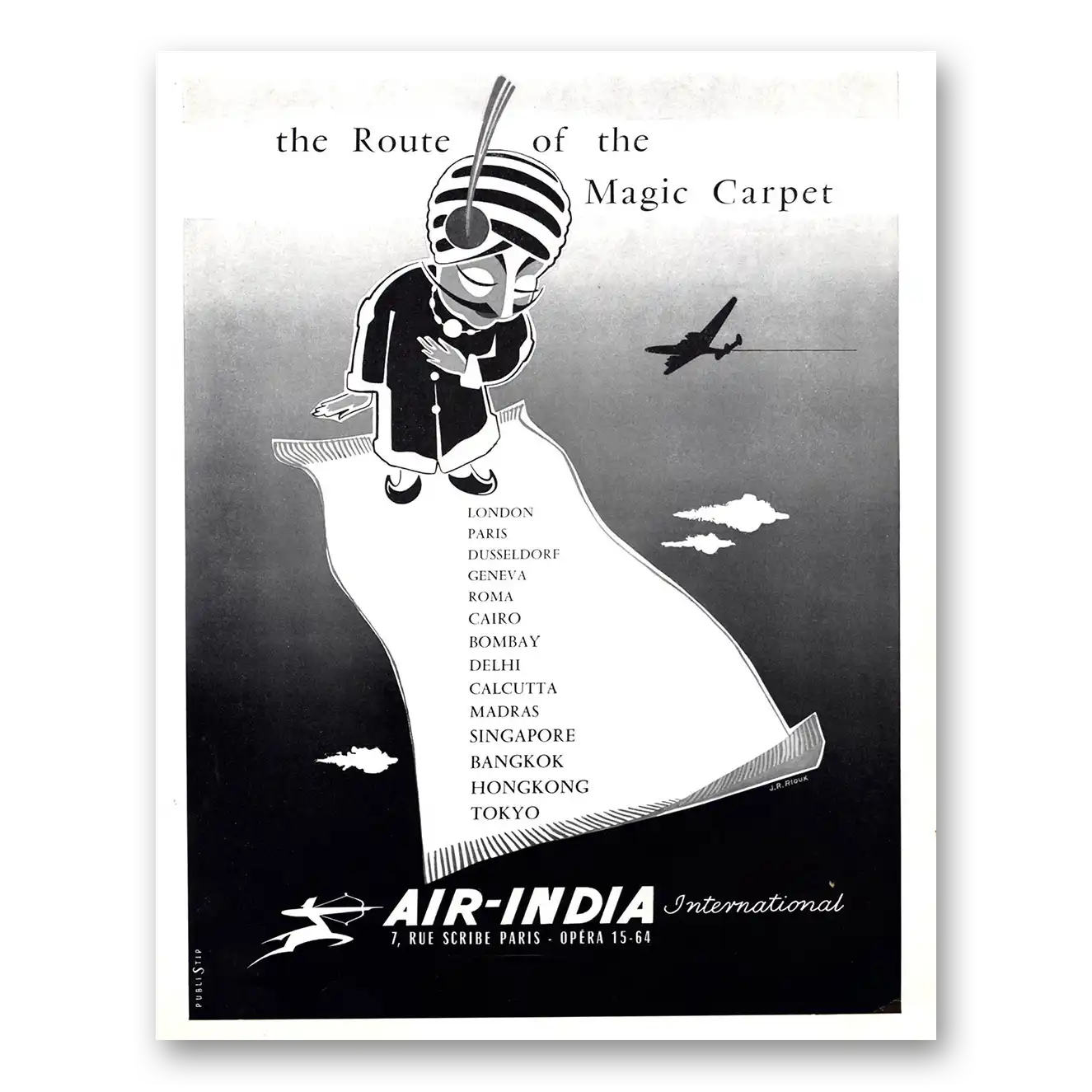 1955 Air India Route of the Magic Carpet Vintage Magazine Print Ad