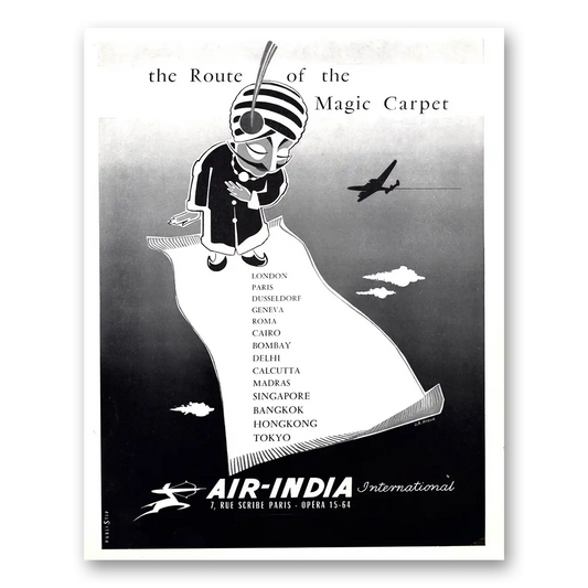 1955 Air India Route of the Magic Carpet Vintage Magazine Print Ad