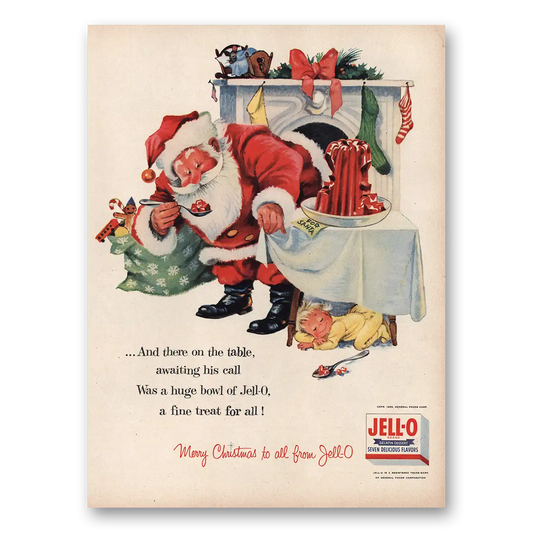 1955 Jell-O There On the Table Awaiting His Call Santa Claus Vintage Magazine Print Ad