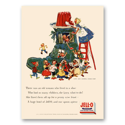 1955 Jell-O There Was An Old Woman Who Lived In a Shoe Vintage Magazine Print Ad