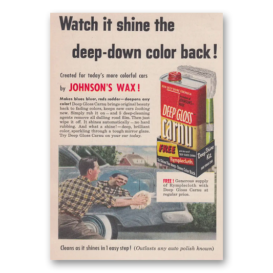 1955 Johnsons Wax It Shine the Deep Down Color Back Vintage Magazine Print Ad