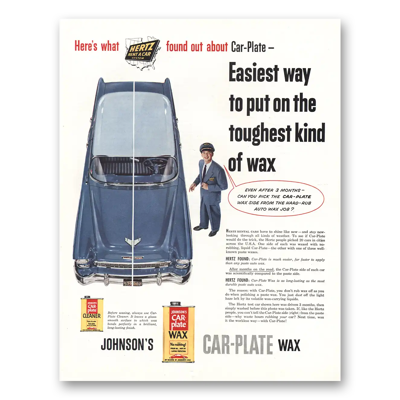 1955 Johnsons Wax Hertz Vintage Magazine Print Ad