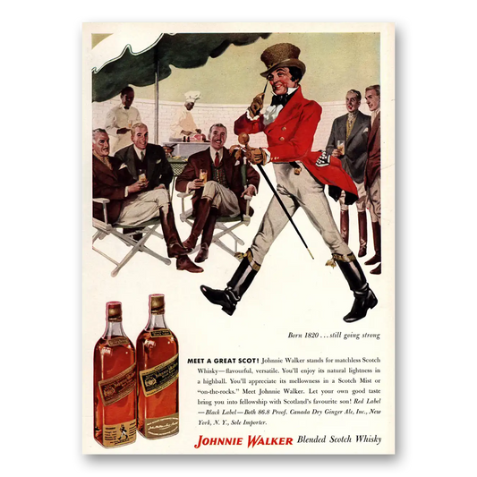 1955 Johnnie Walker Meet a Great Scot Patio Umbrella Vintage Magazine Print Ad