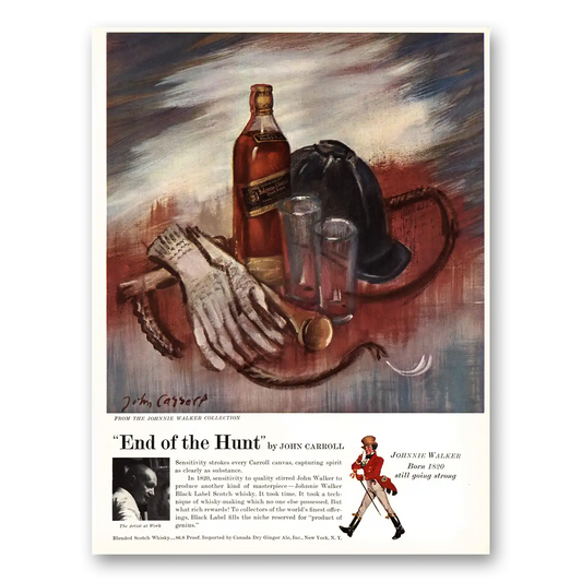 1955 Johnnie Walker Black Label End of the Hunt John Carroll Vintage Magazine Print Ad