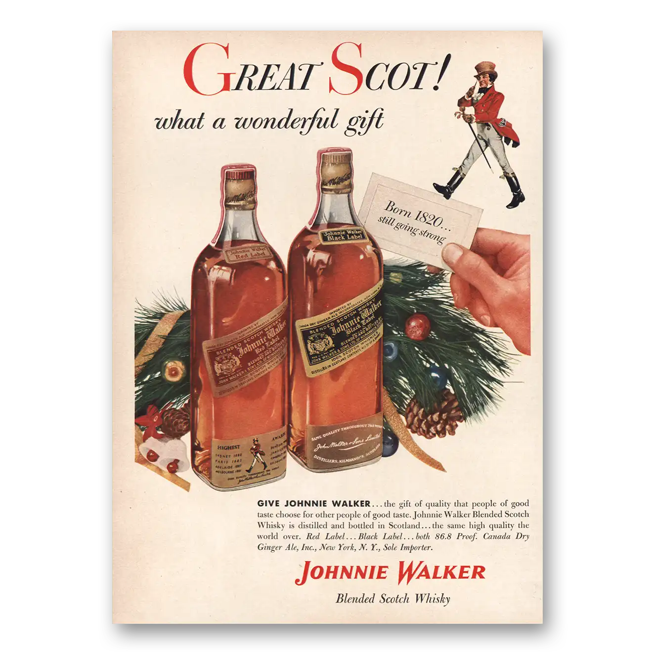 1955 Johnnie Walker Wonderful Gift Vintage Magazine Print Ad