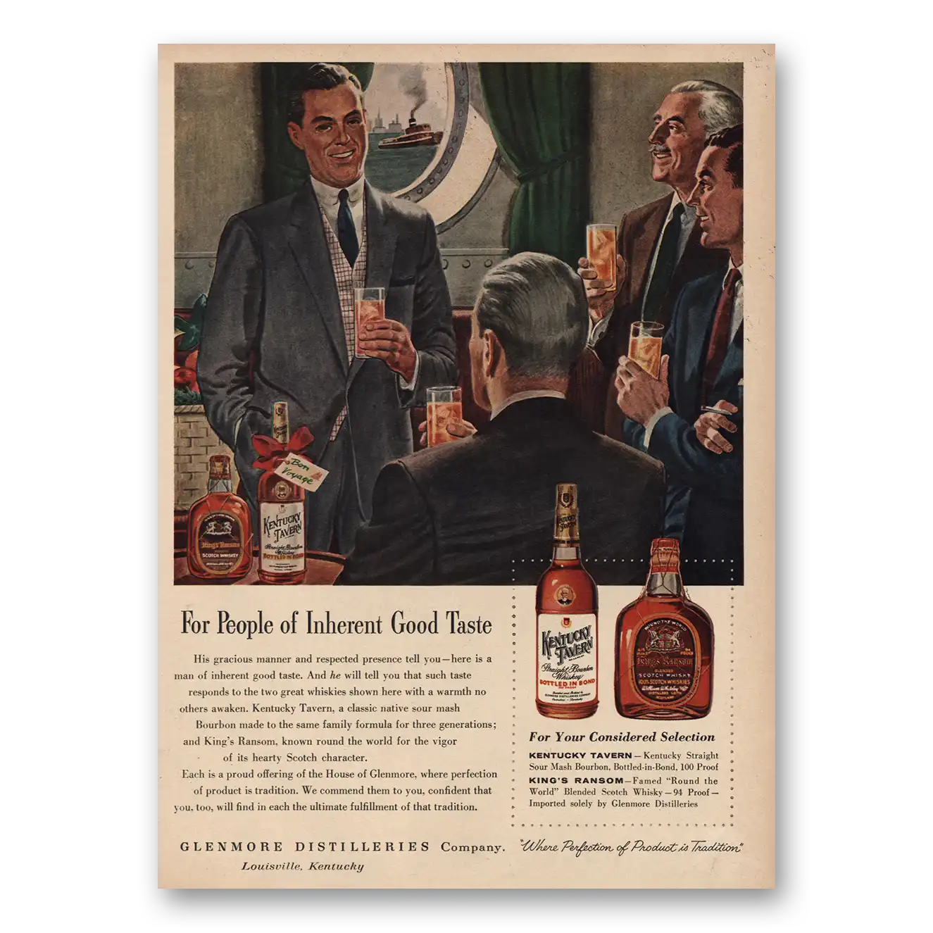 1955 Kings Ransom Whiskey Inherent Good Taste Ship Vintage Magazine Print Ad