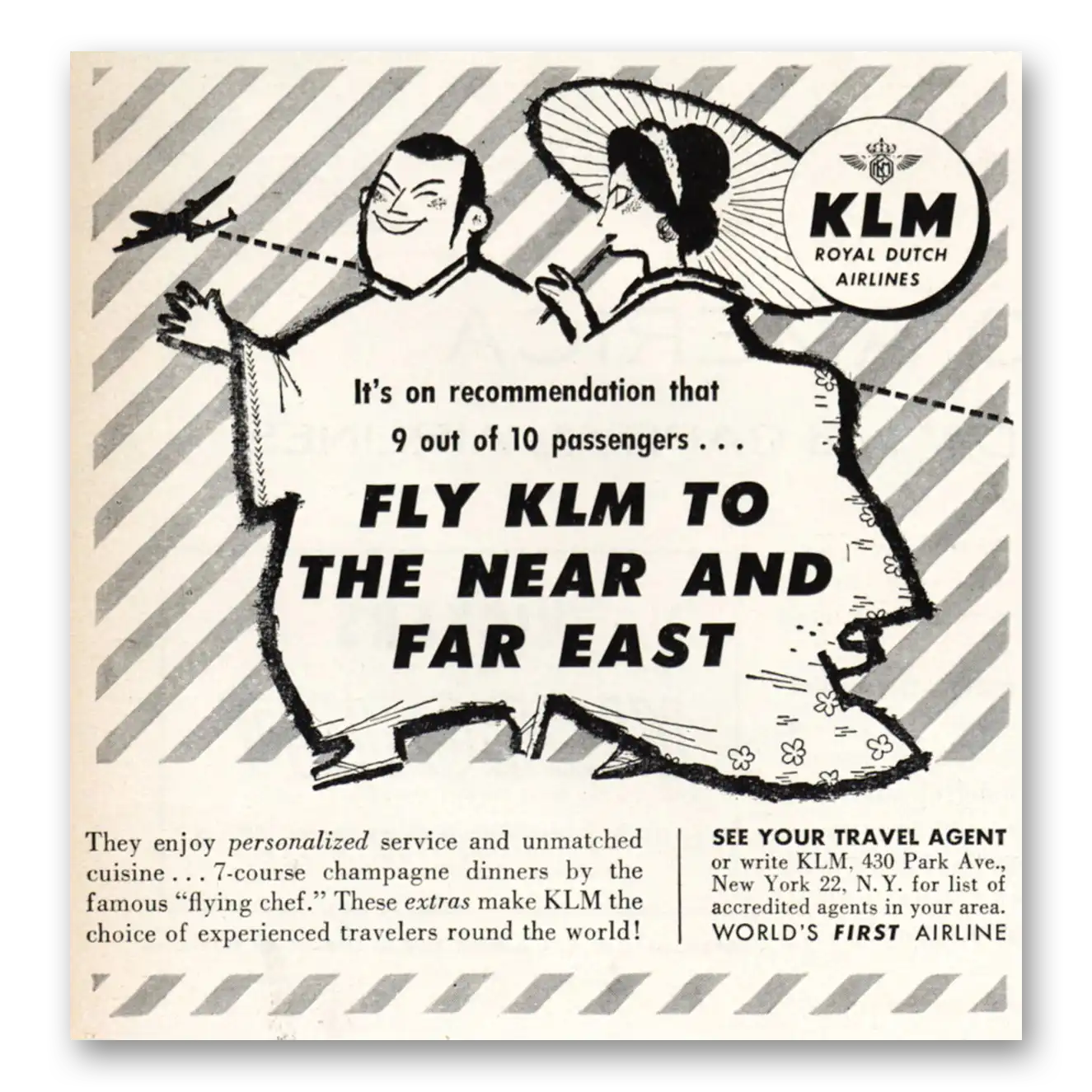 1955 KLM Royal Dutch Airlines Fly KLM to Near and Far East Vintage Magazine Print Ad