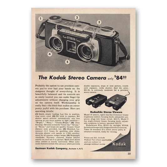 1955 Kodak Stereo Camera Easiest to Use Precision Camera Vintage Magazine Print Ad