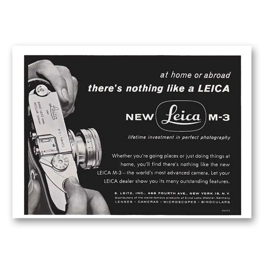 1955 Leica Cameras At Home or Abroad Vintage Magazine Print Ad