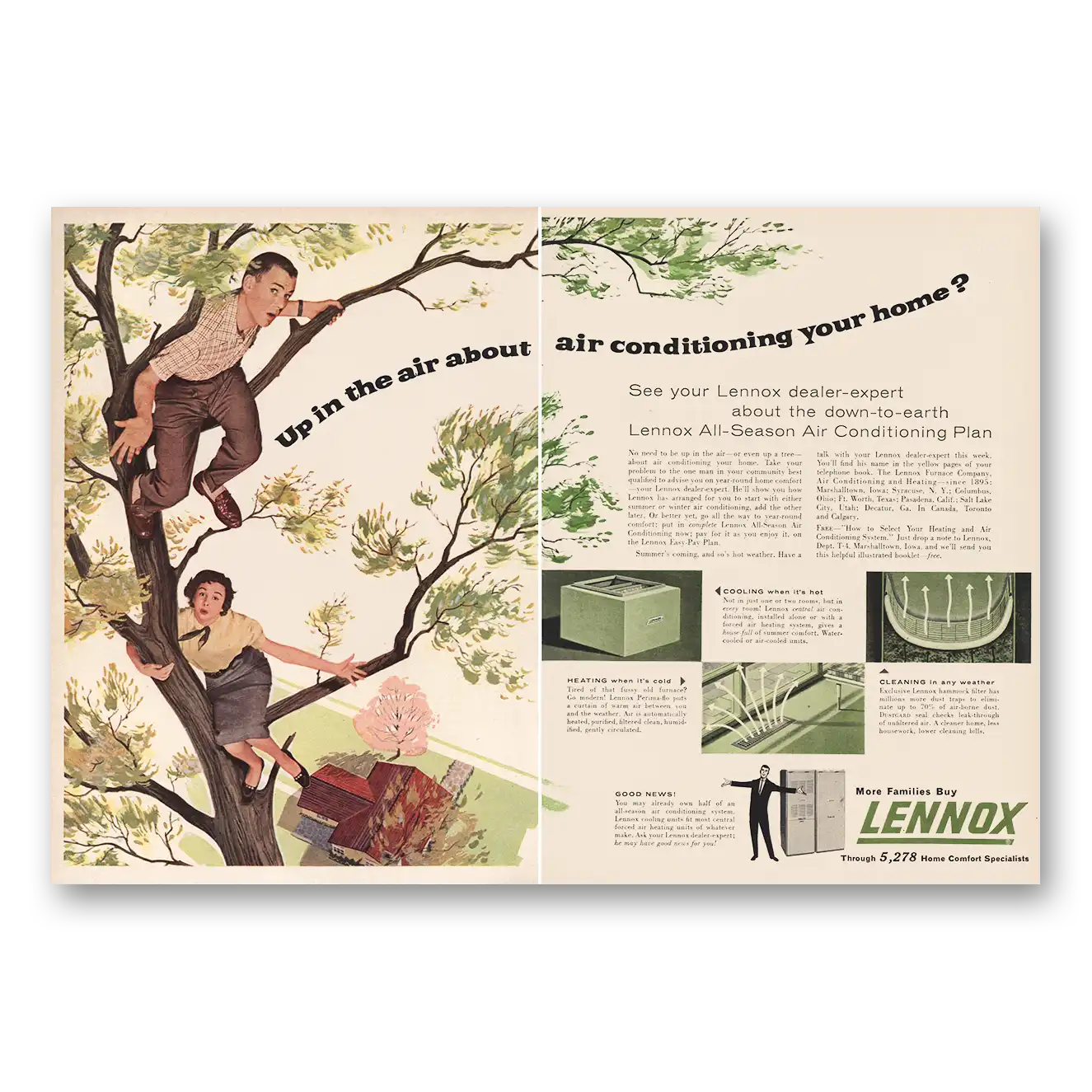 1955 Lennox Air Conditioning Up In the Air Vintage Magazine Print Ad