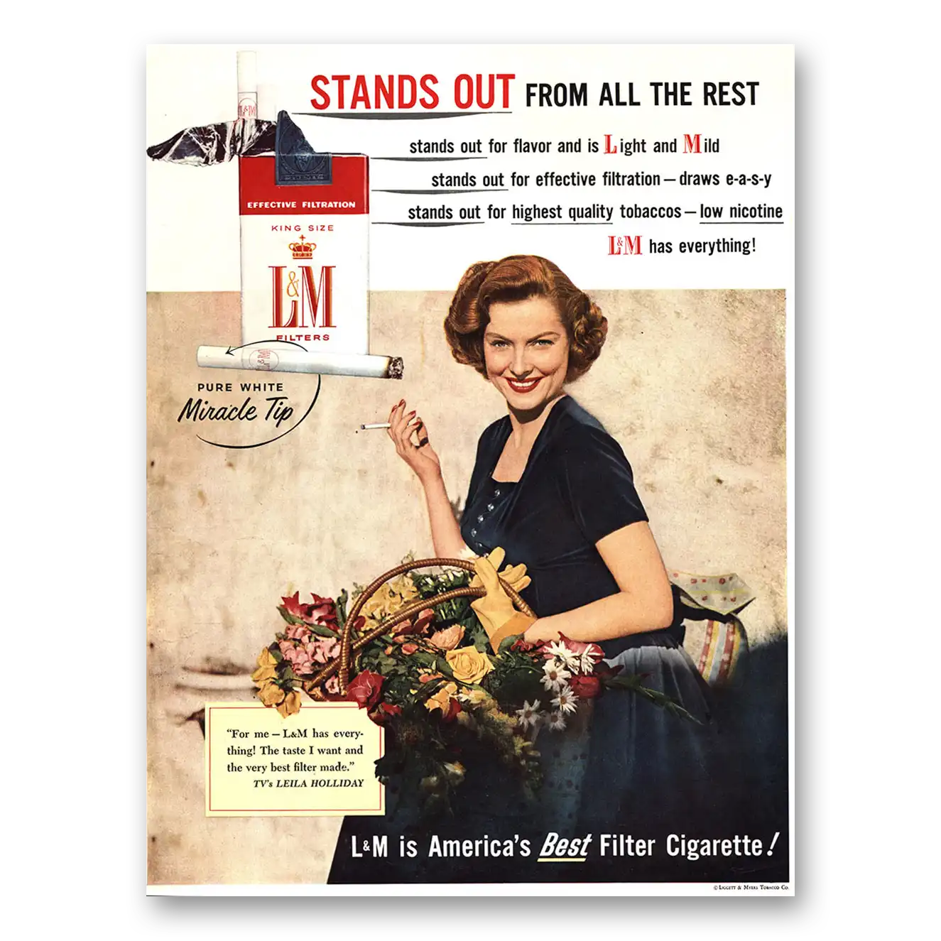 1955 L&M Cigarettes Leila Holliday Vintage Magazine Print Ad