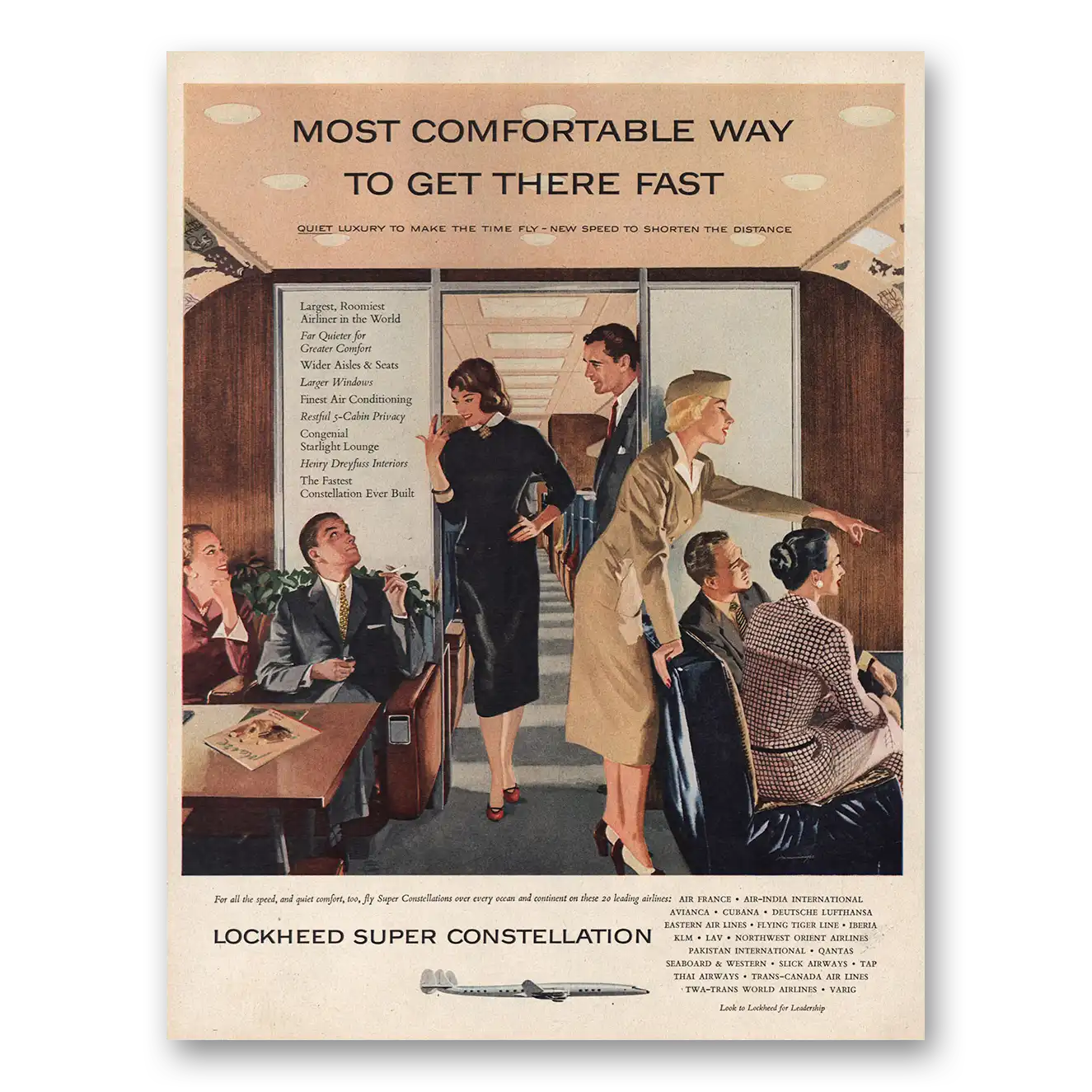 1955 Lockheed Super Constellation Comfortable Way To Get There Vintage Magazine Print Ad