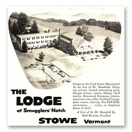 1955 Lodge at Smugglers Notch Stowe Vermont Vintage Magazine Print Ad