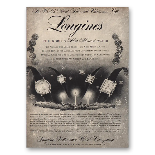 1955 Longines Wittnauer Most Honored Christmas Gift Vintage Magazine Print Ad