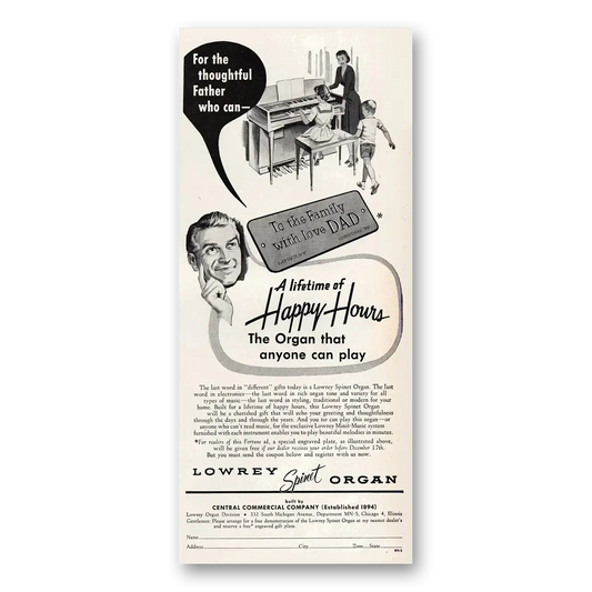 1955 Lowrey Organs Lifetime of Happy Hours Vintage Magazine Print Ad