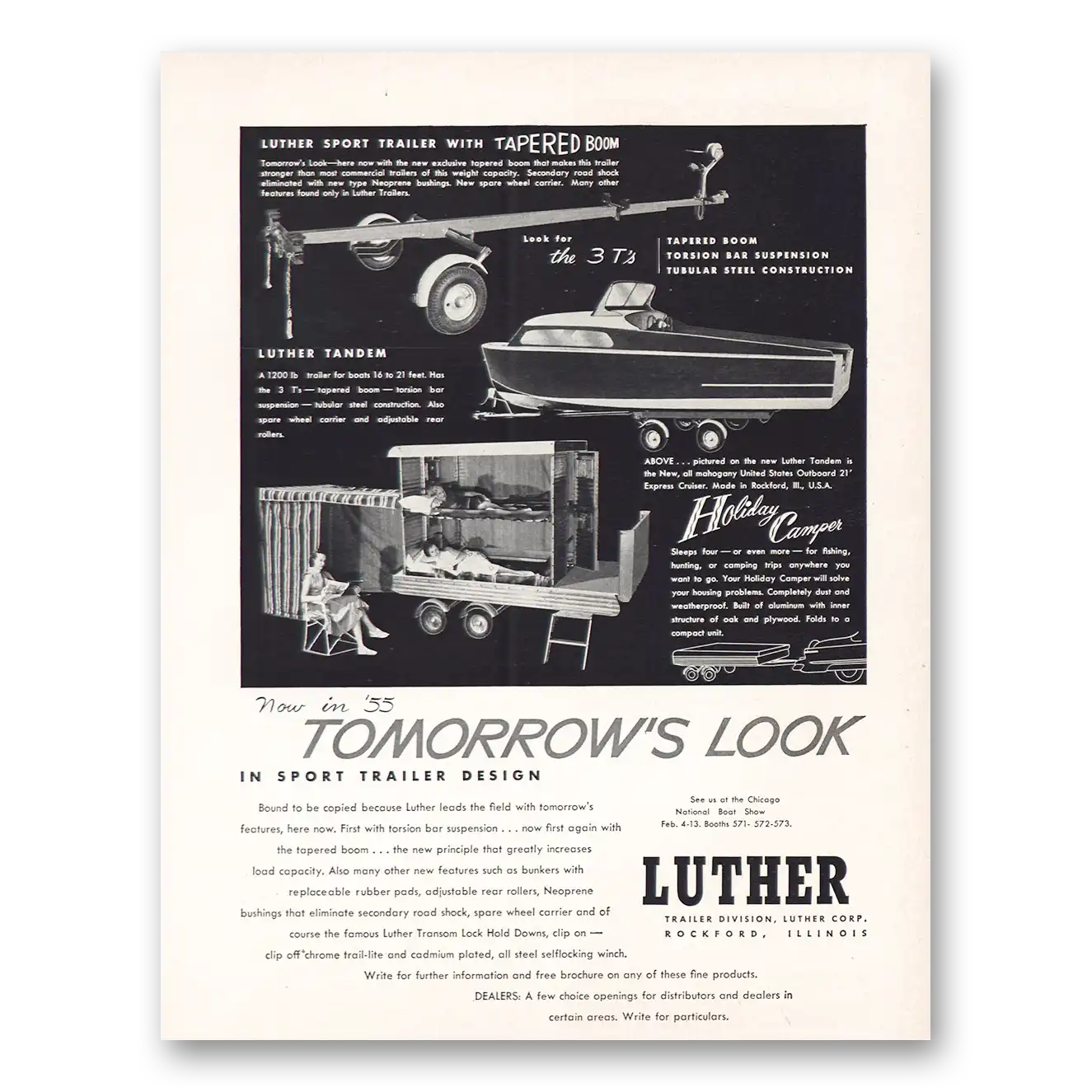 1955 Luther Corporation Trailer Sport Trailer Design Tomorrows Look Vintage Magazine Print Ad