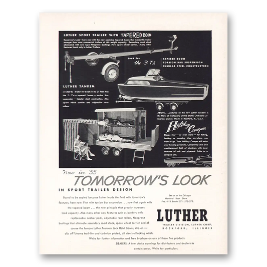 1955 Luther Corporation Trailer Sport Trailer Design Tomorrows Look Vintage Magazine Print Ad