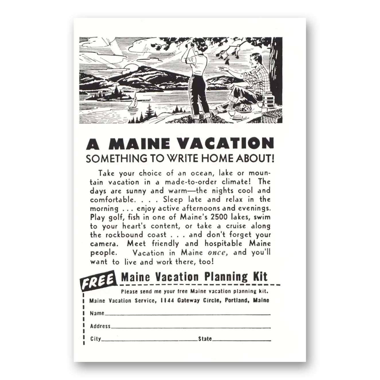 1955 Maine Maine Vacation Vintage Magazine Print Ad