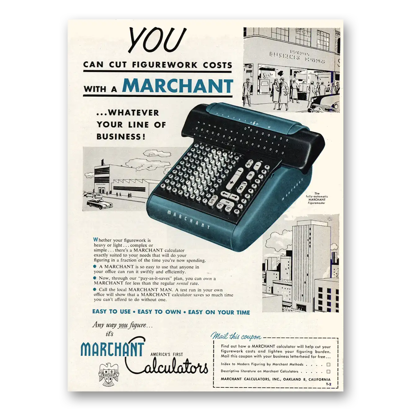 1955 Marchant Figurematic Calculator Cut Figurework Costs Vintage Magazine Print Ad