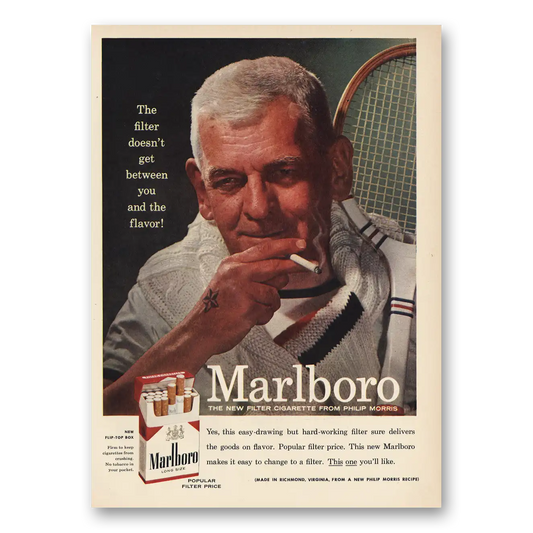 1955 Marlboro Cigarettes Between You and the Flavor Tennis Vintage Magazine Print Ad