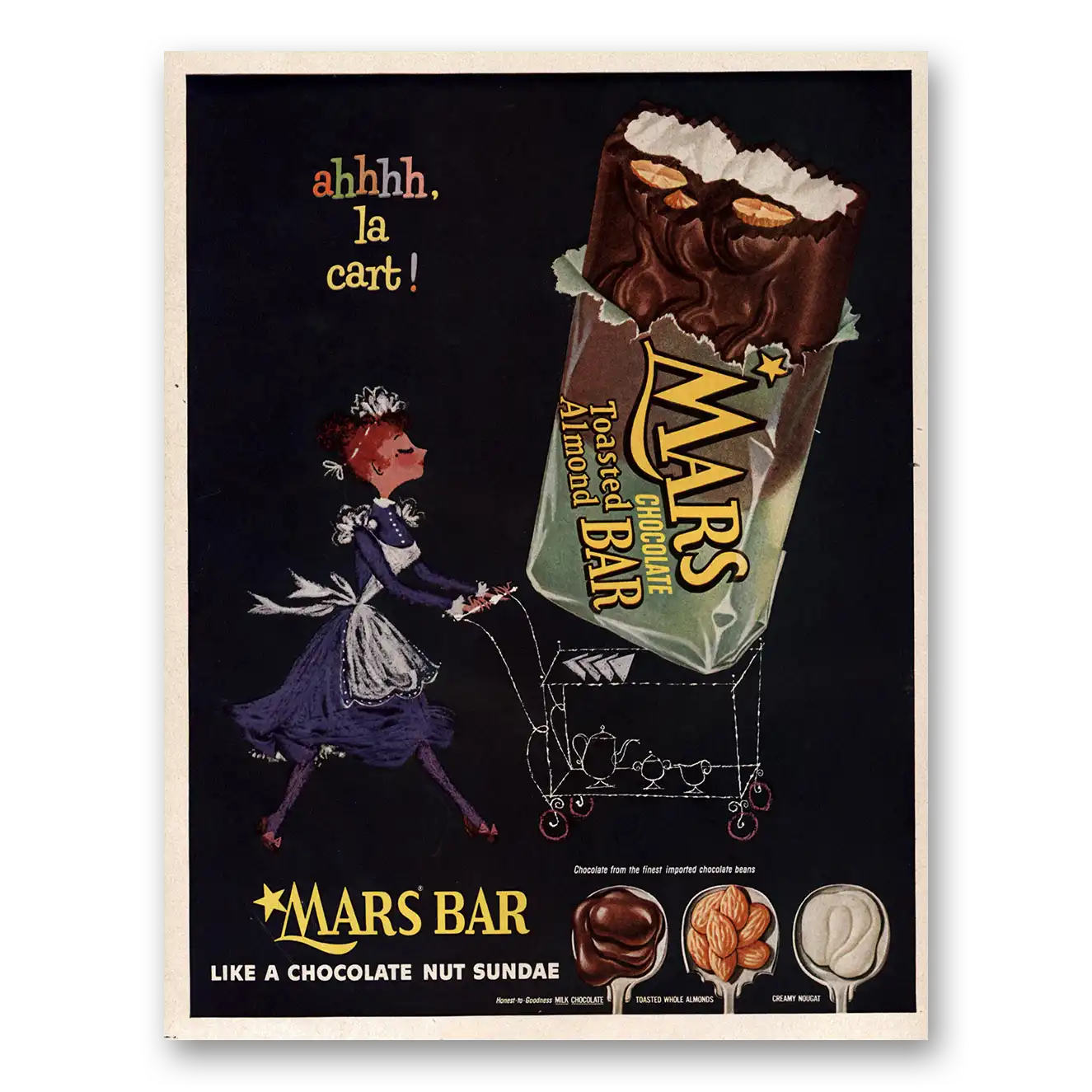 1955 Mars Candy Bar Ahhhh La Cart Vintage Magazine Print Ad