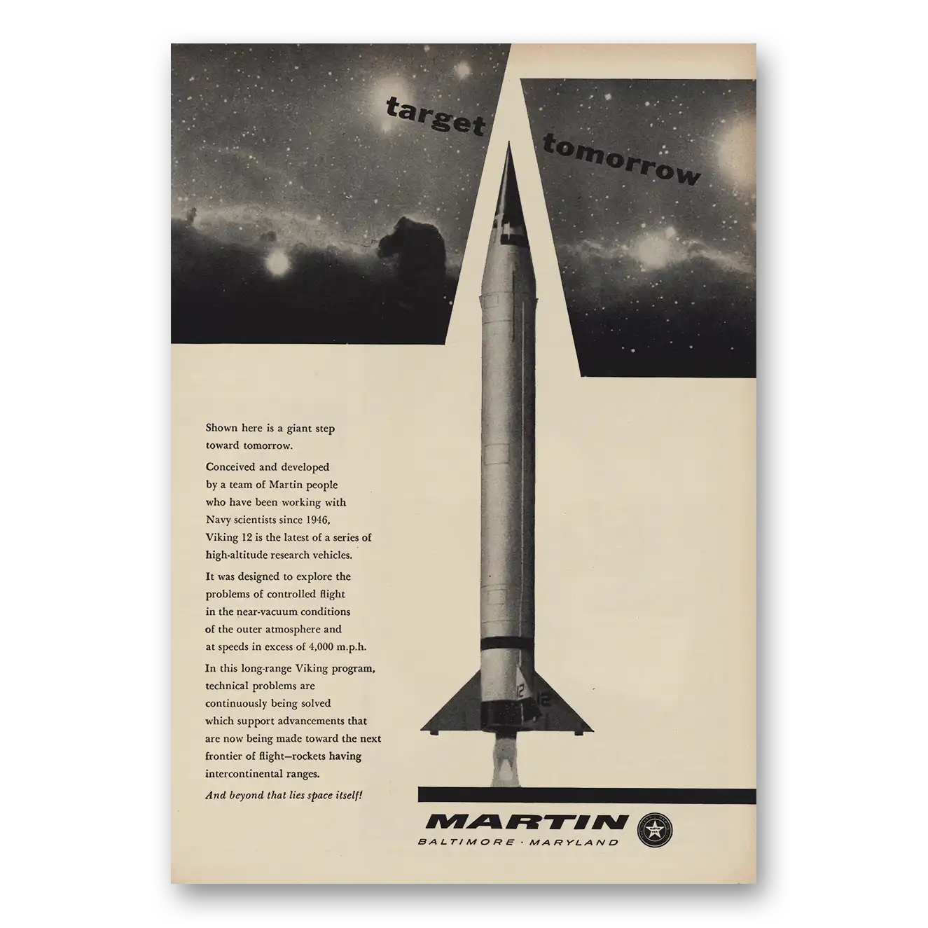 1955 Martin Aircraft Target Tomorrow Vintage Magazine Print Ad