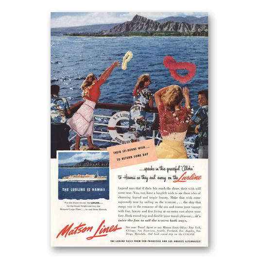 1955 Matson Line Lei Borne Wish Lurline Vintage Magazine Print Ad