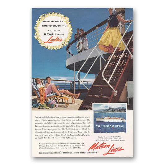 1955 Matson Line Hawaii Lurline Vintage Magazine Print Ad