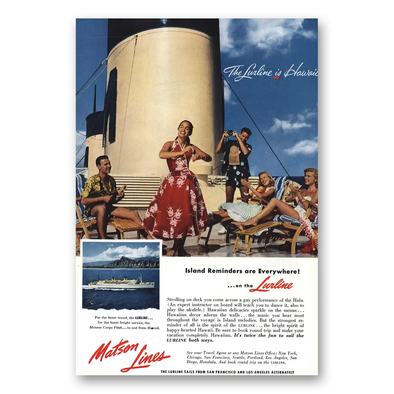 1955 Matson Line Island Reminders Lurline Vintage Magazine Print Ad