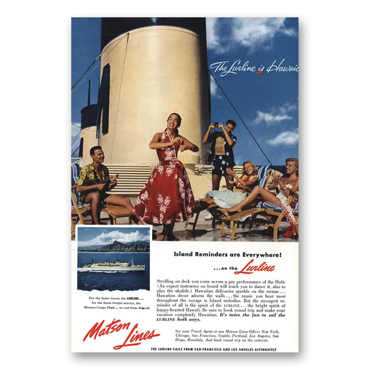 1955 Matson Line Island Reminders Lurline Vintage Magazine Print Ad