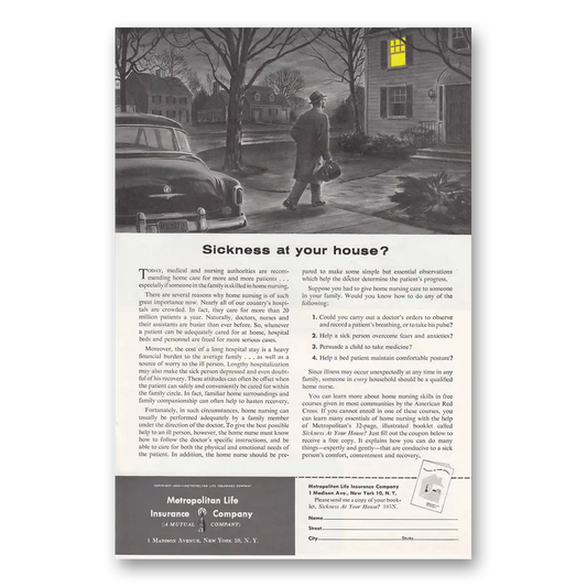 1955 Metropolitan Life Insurance Sickness at Your House Vintage Magazine Print Ad