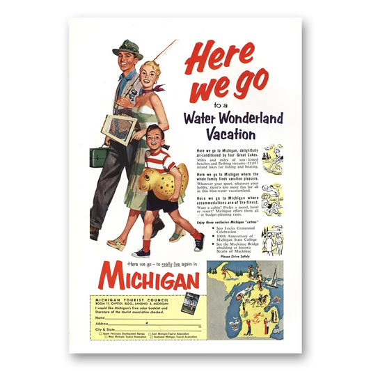 1955 Michigan Here We Go Water Wonderland Vintage Magazine Print Ad