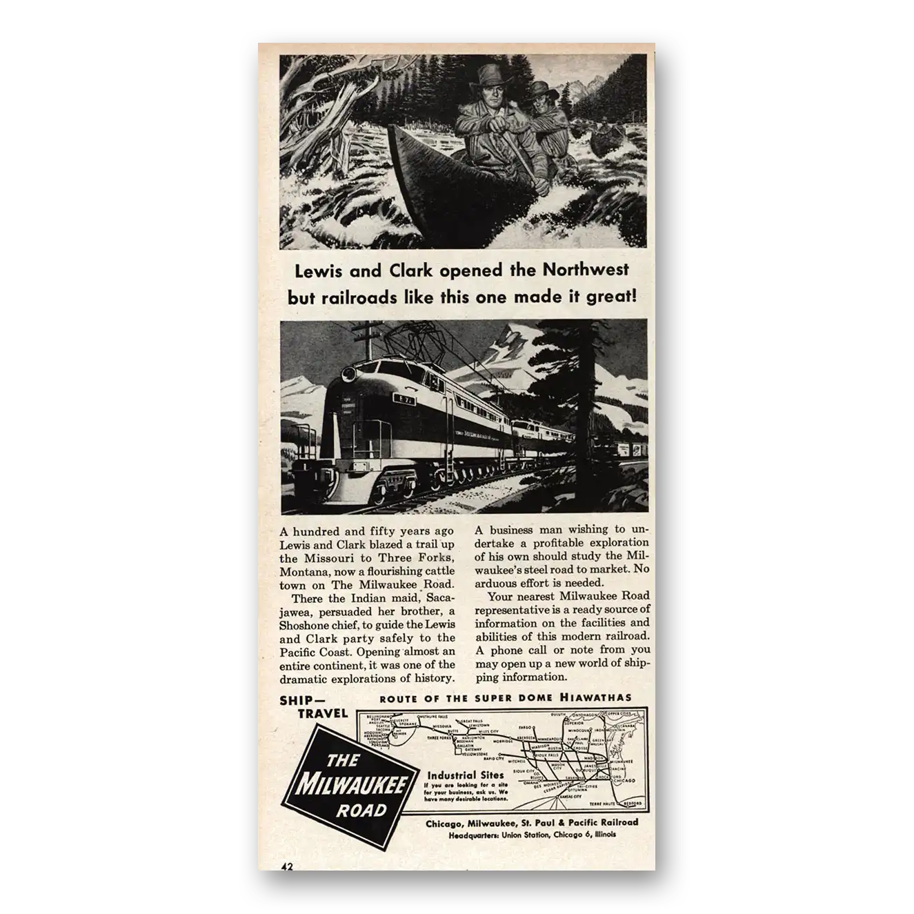 1955 Milwaukee Road Lewis and Clark Opened the Northwest Vintage Magazine Print Ad