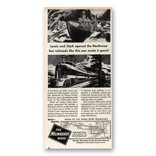 1955 Milwaukee Road Lewis and Clark Opened the Northwest Vintage Magazine Print Ad