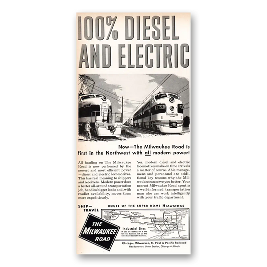 1955 Milwaukee Road Diesel and Electric Vintage Magazine Print Ad